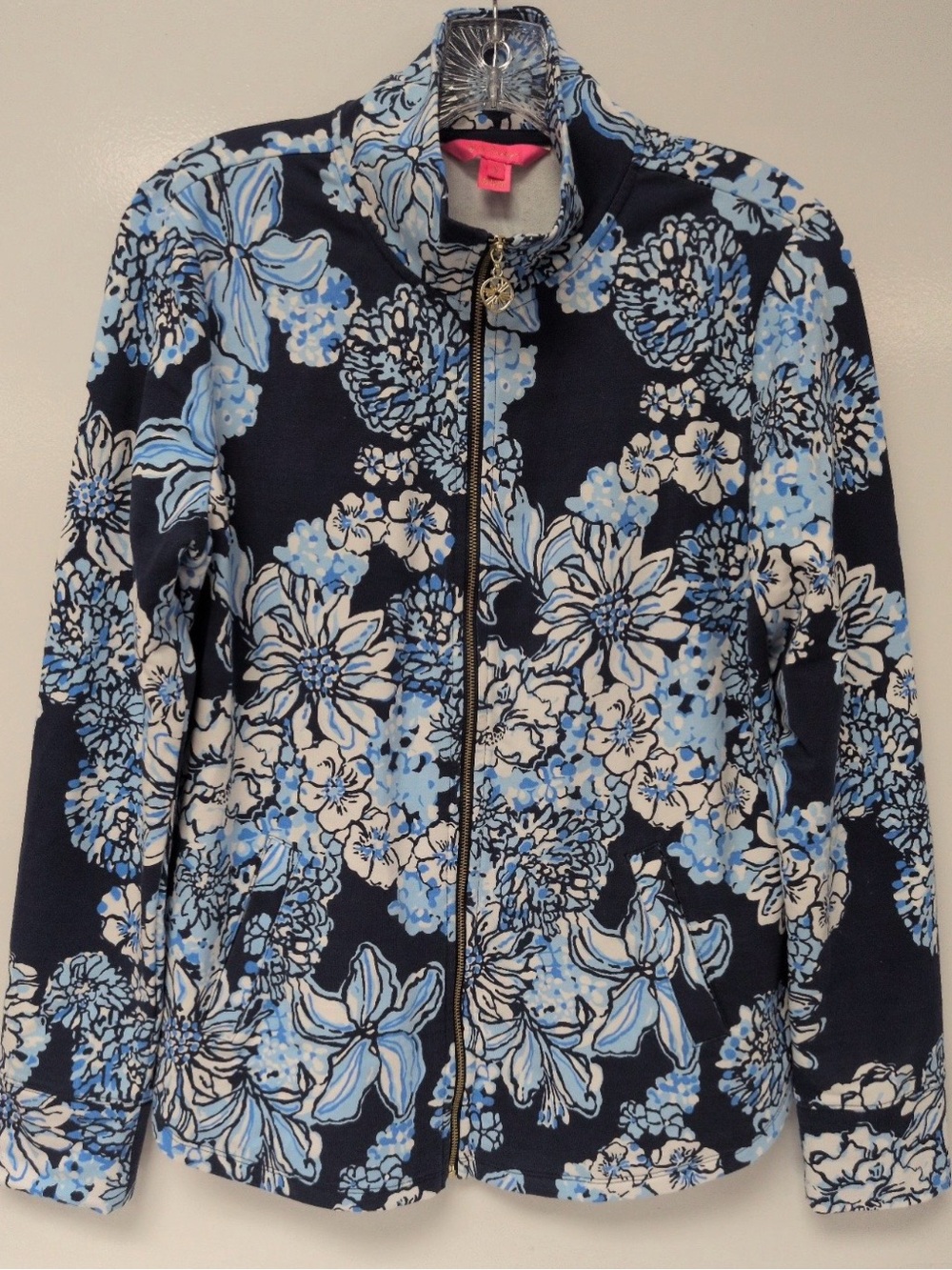 Lilly Pulitzer Sz S UPF 50+ Skipper Popover Low Tide Navy Bouquet All Day